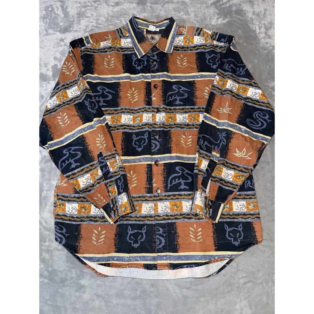 Vintage 90s Territory Ahead Mens XL Southwestern Animal Print Button Down Shirt